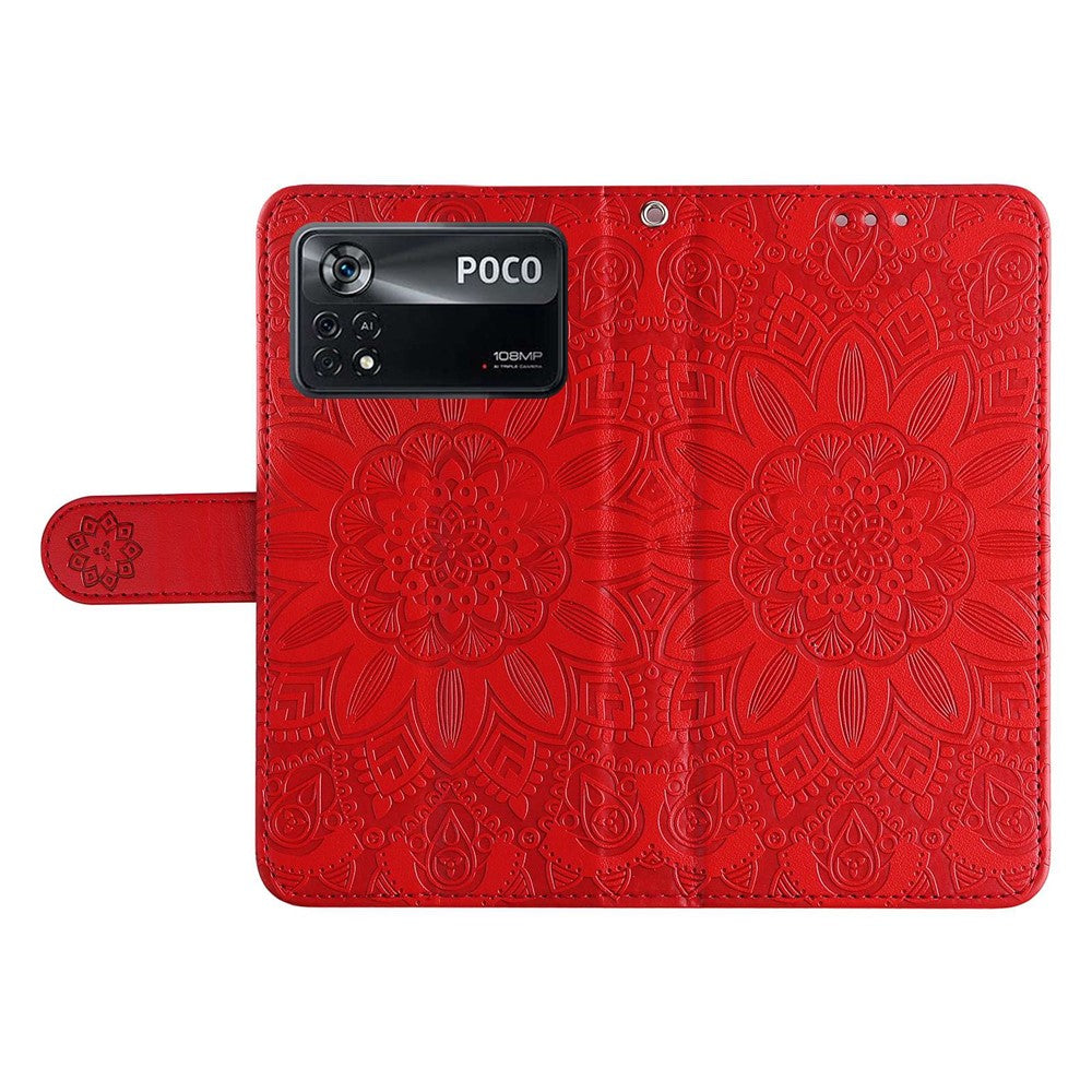 For Xiaomi Poco X4 Pro 5G PU Leather Flip Wallet Case Sunflower Imprinted Stand Bookstyle Magnetic Protective Cover with Hand Strap