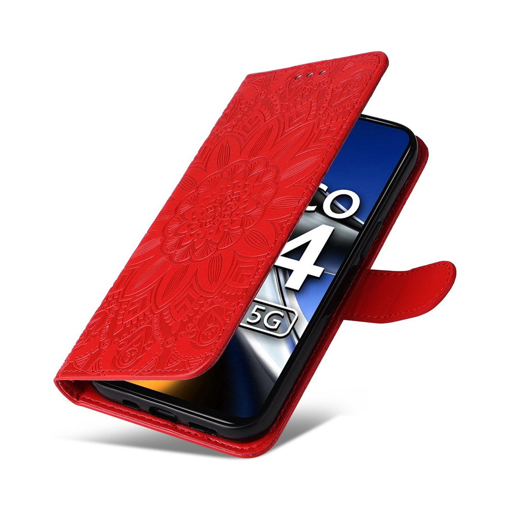 For Xiaomi Poco X4 Pro 5G PU Leather Flip Wallet Case Sunflower Imprinted Stand Bookstyle Magnetic Protective Cover with Hand Strap