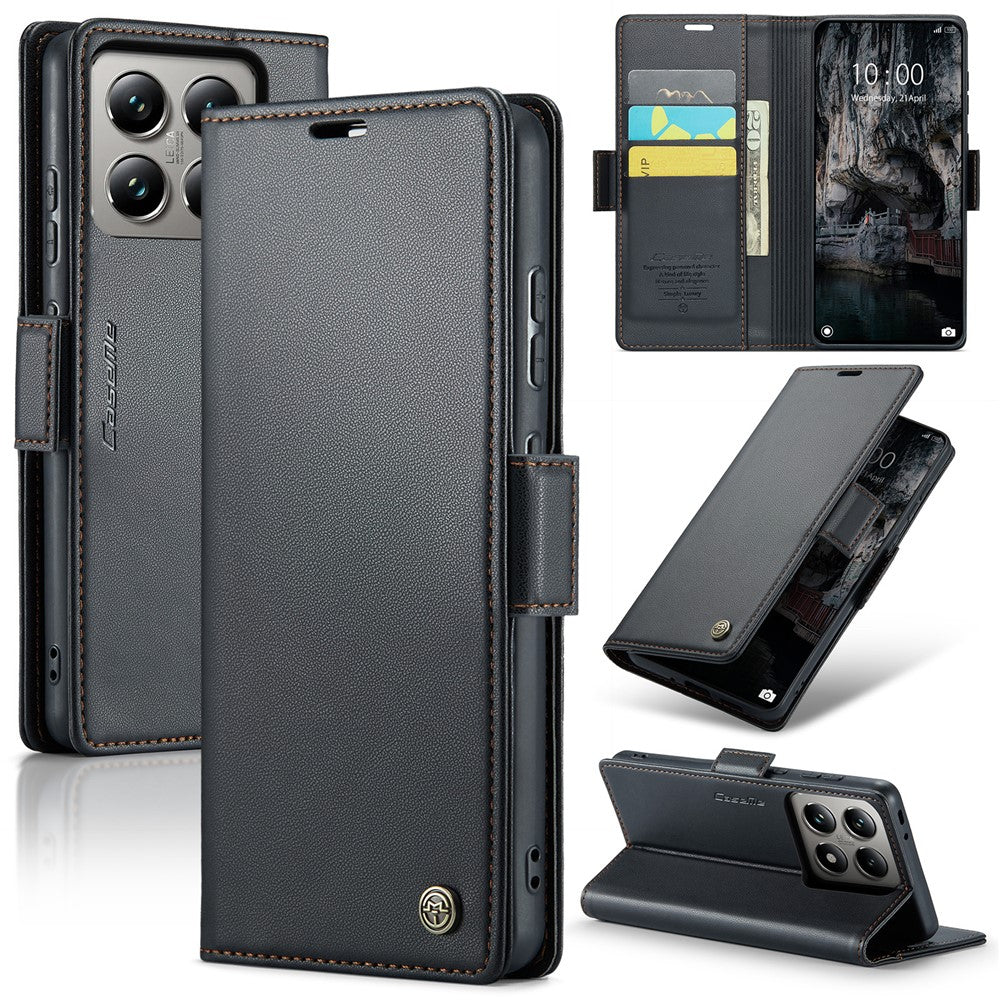 CASEME For Xiaomi 14T Leather Case  023 RFID Blocking 3 Card Slot Mobile Cover