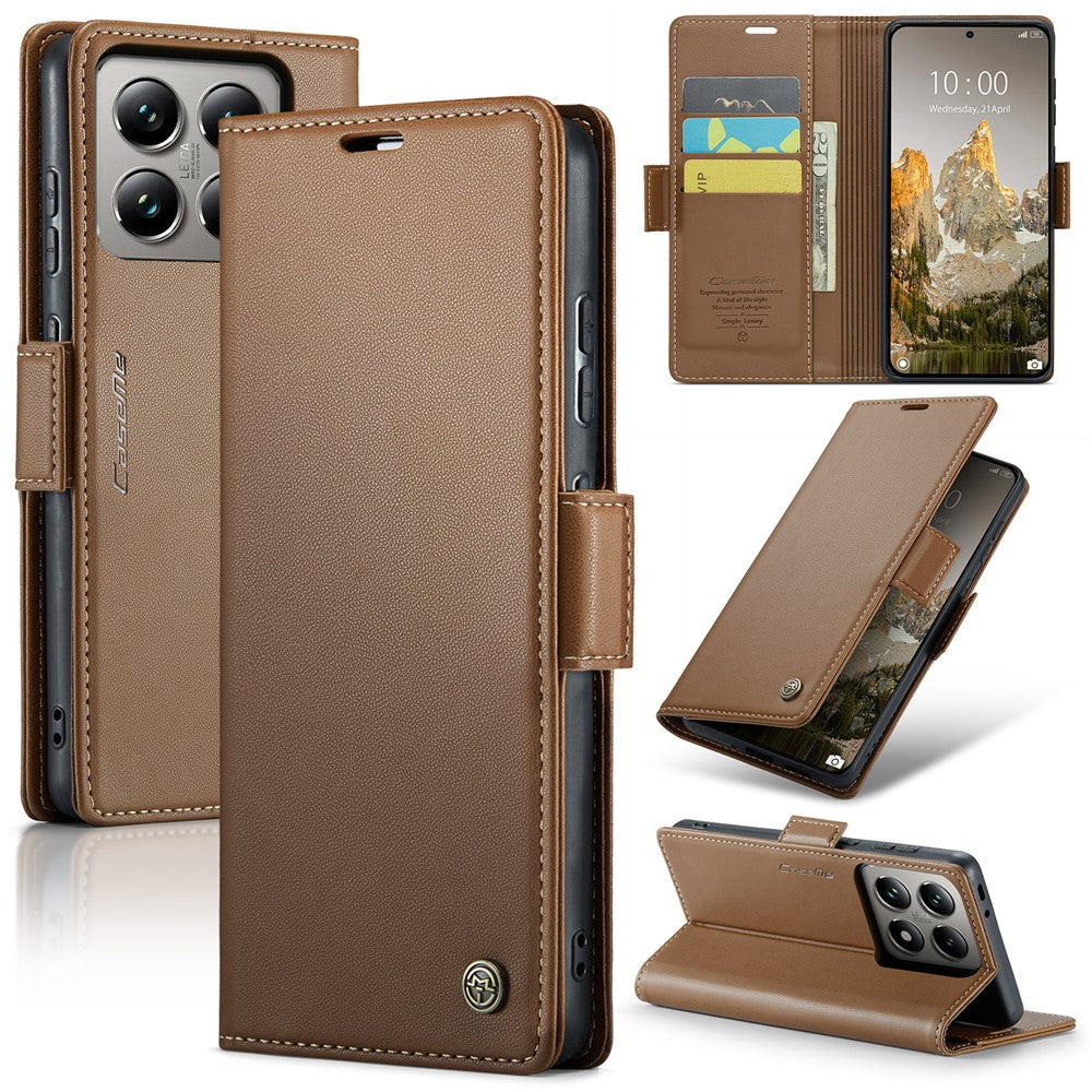 CASEME For Xiaomi 14T Leather Case  023 RFID Blocking 3 Card Slot Mobile Cover