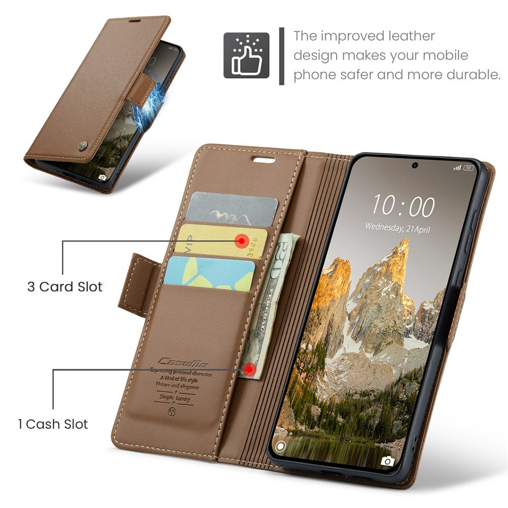 CASEME For Xiaomi 14T Leather Case  023 RFID Blocking 3 Card Slot Mobile Cover