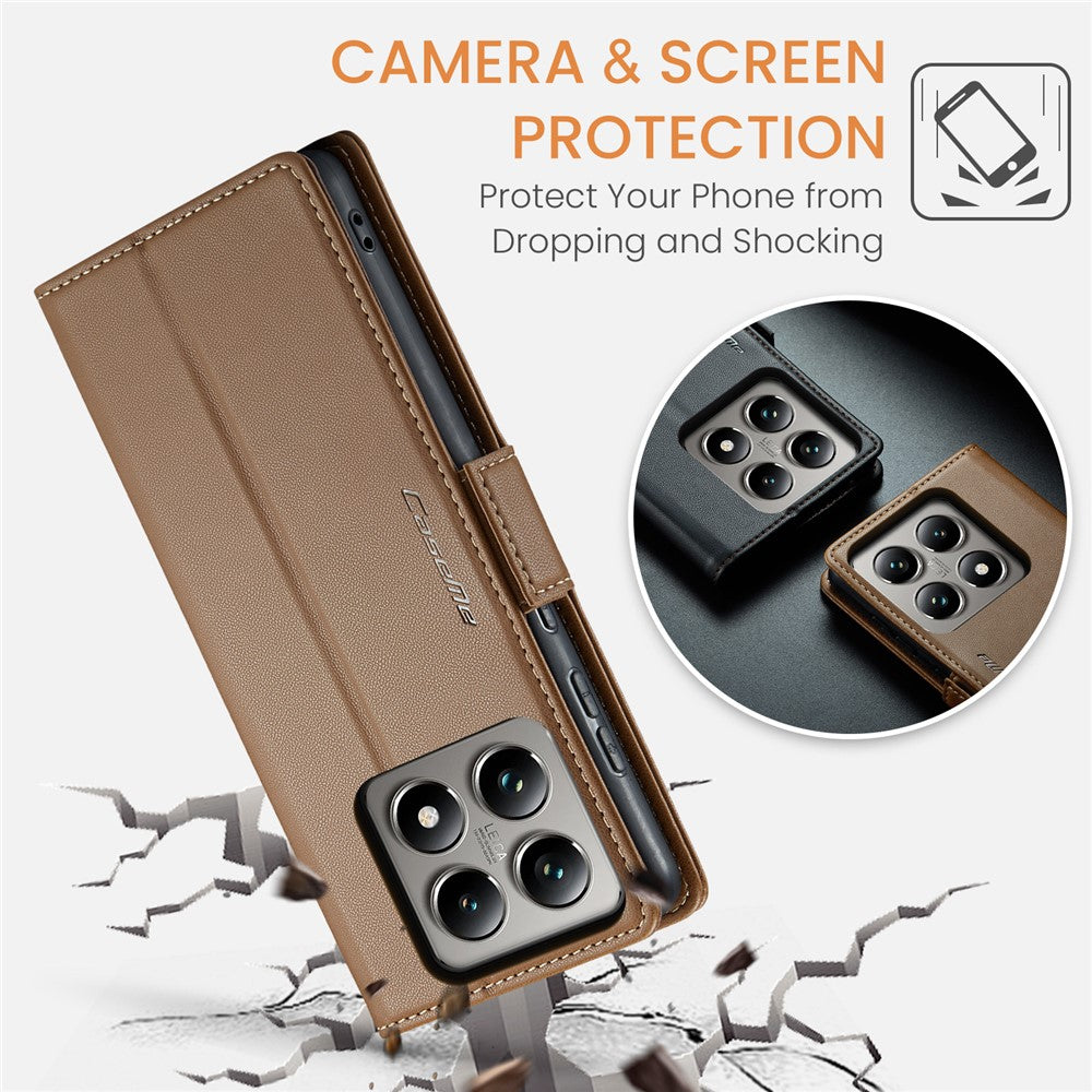 CASEME For Xiaomi 14T Leather Case  023 RFID Blocking 3 Card Slot Mobile Cover