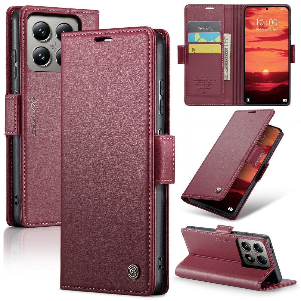CASEME For Xiaomi 14T Leather Case  023 RFID Blocking 3 Card Slot Mobile Cover