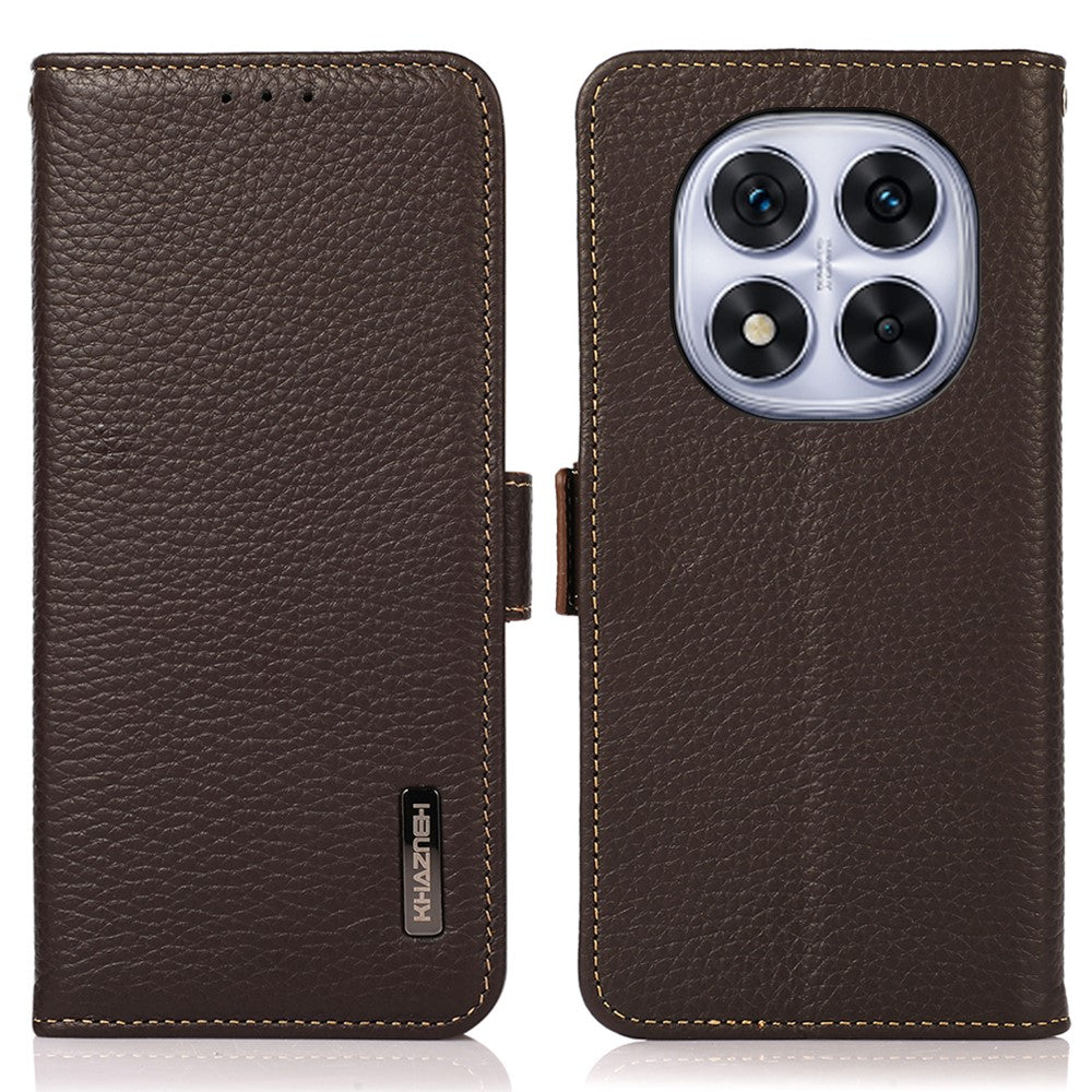 KHAZNEH For Xiaomi Redmi Note 14 Pro 4G Phone Case Genuine Cow Leather Cover RFID Blocking
