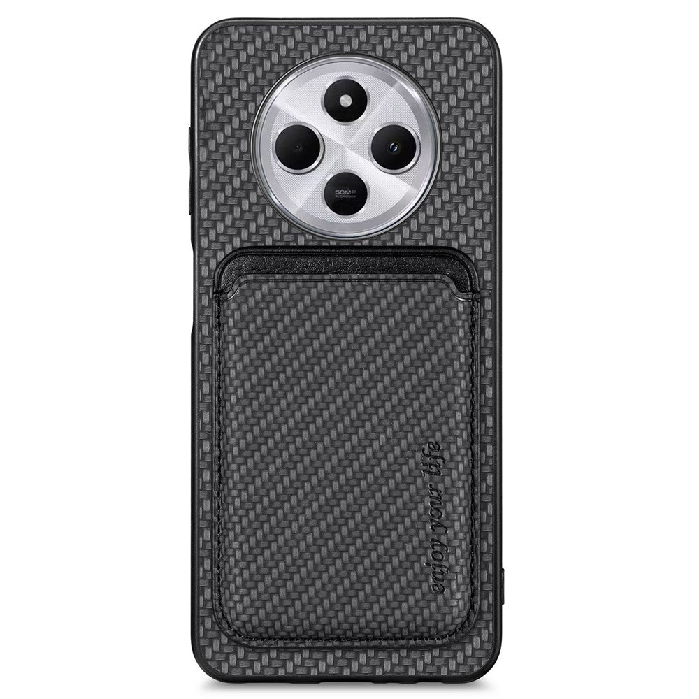 Phone Case For Xiaomi Redmi 14C 4G / 14R 5G / Poco C75 4G Carbon Fiber Leather Back Cover with Detachable Card Bag