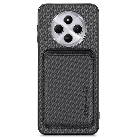 Phone Case For Xiaomi Redmi 14C 4G / 14R 5G / Poco C75 4G Carbon Fiber Leather Back Cover with Detachable Card Bag