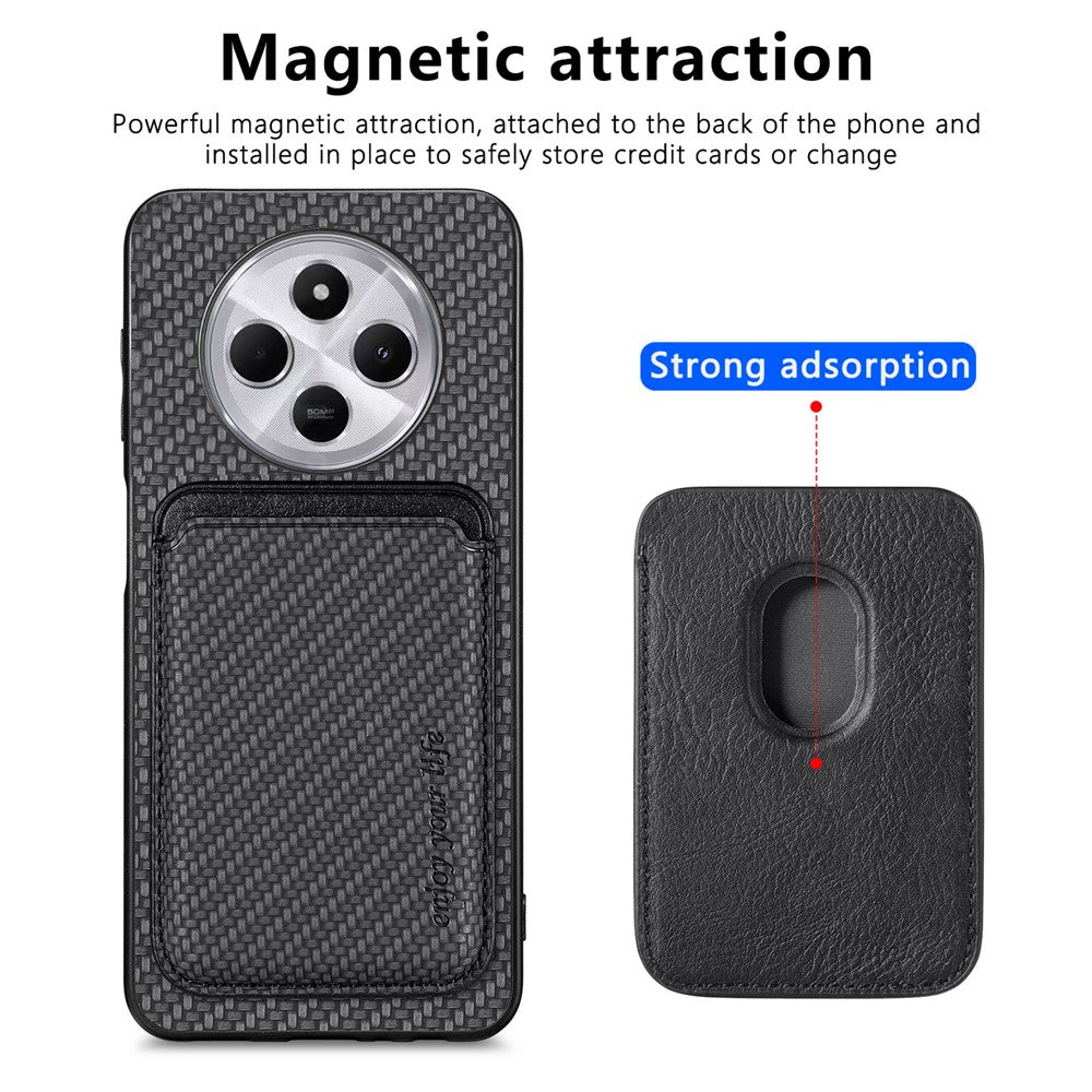 Phone Case For Xiaomi Redmi 14C 4G / 14R 5G / Poco C75 4G Carbon Fiber Leather Back Cover with Detachable Card Bag