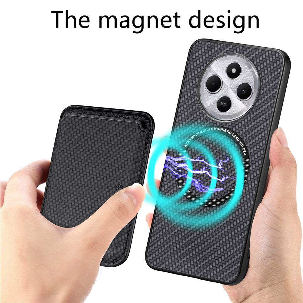 Phone Case For Xiaomi Redmi 14C 4G / 14R 5G / Poco C75 4G Carbon Fiber Leather Back Cover with Detachable Card Bag