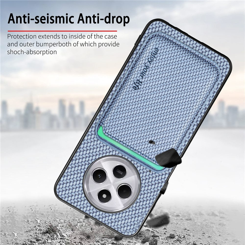 Phone Case For Xiaomi Redmi 14C 4G / 14R 5G / Poco C75 4G Carbon Fiber Leather Back Cover with Detachable Card Bag