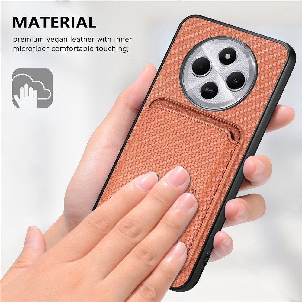 Phone Case For Xiaomi Redmi 14C 4G / 14R 5G / Poco C75 4G Carbon Fiber Leather Back Cover with Detachable Card Bag