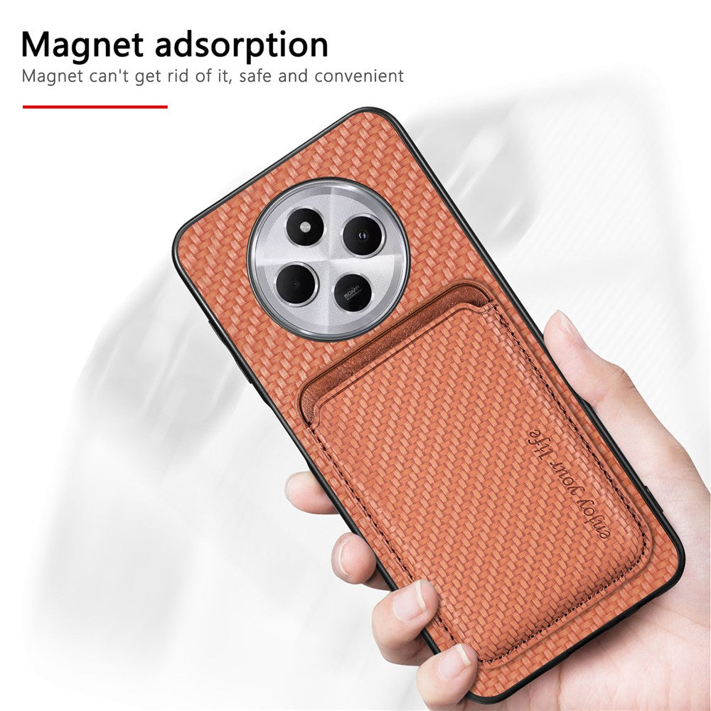 Phone Case For Xiaomi Redmi 14C 4G / 14R 5G / Poco C75 4G Carbon Fiber Leather Back Cover with Detachable Card Bag