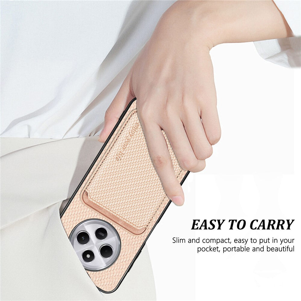 Phone Case For Xiaomi Redmi 14C 4G / 14R 5G / Poco C75 4G Carbon Fiber Leather Back Cover with Detachable Card Bag