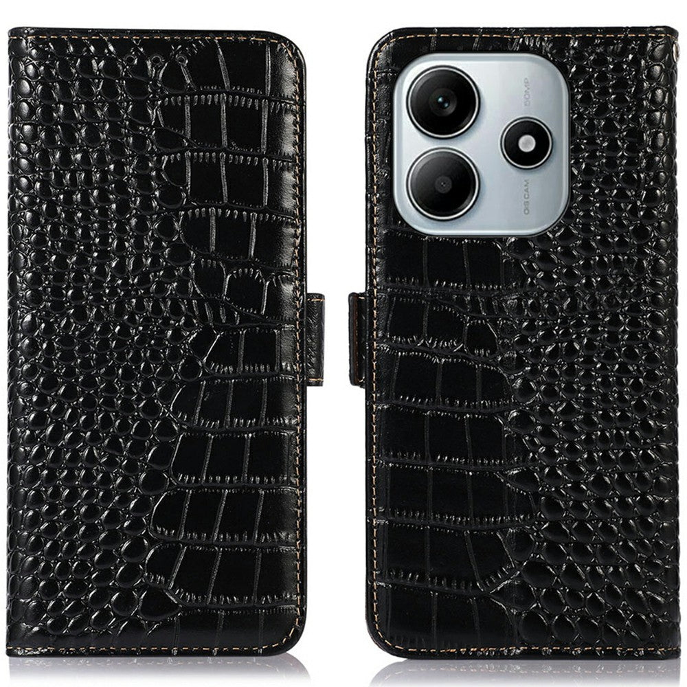 For Xiaomi Redmi Note 14 5G Case Crocodile Texture Genuine Cow Leather Phone Wallet Cover