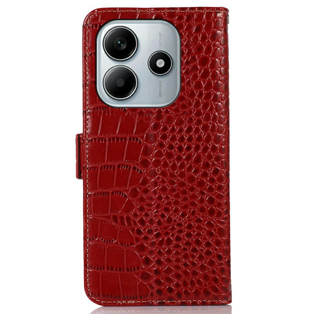 For Xiaomi Redmi Note 14 5G Case Crocodile Texture Genuine Cow Leather Phone Wallet Cover