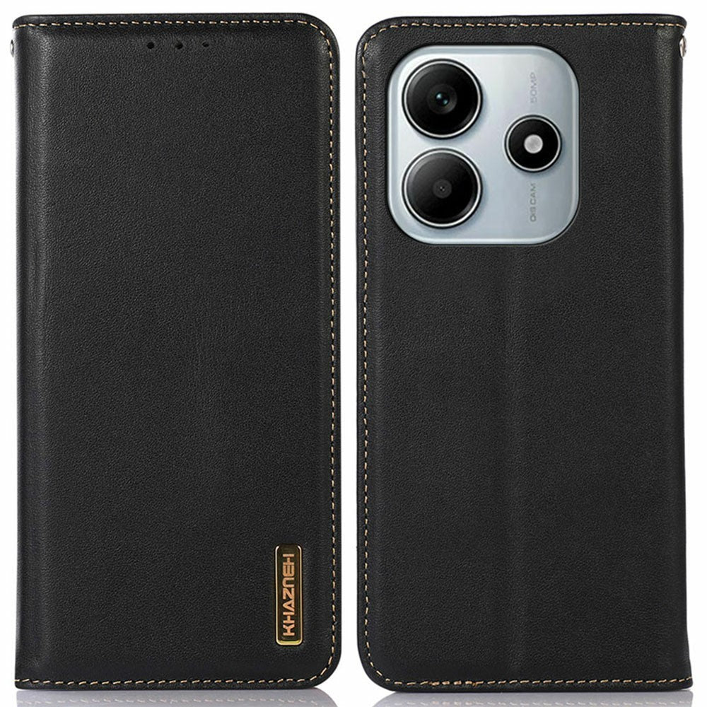 KHAZNEH For Xiaomi Redmi Note 14 5G Case Genuine Cow Leather Wallet Phone Cover Nappa Texture