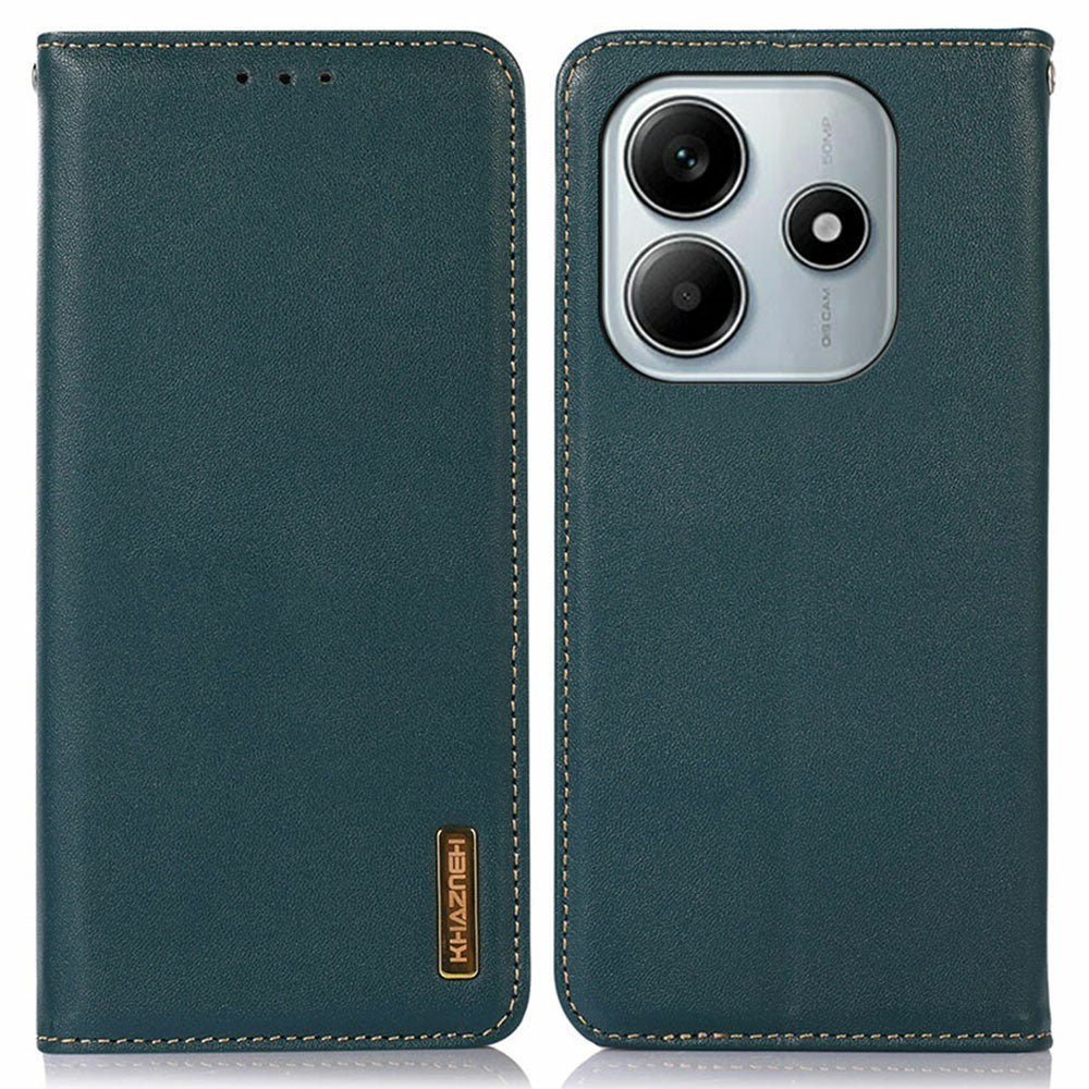 KHAZNEH For Xiaomi Redmi Note 14 5G Case Genuine Cow Leather Wallet Phone Cover Nappa Texture