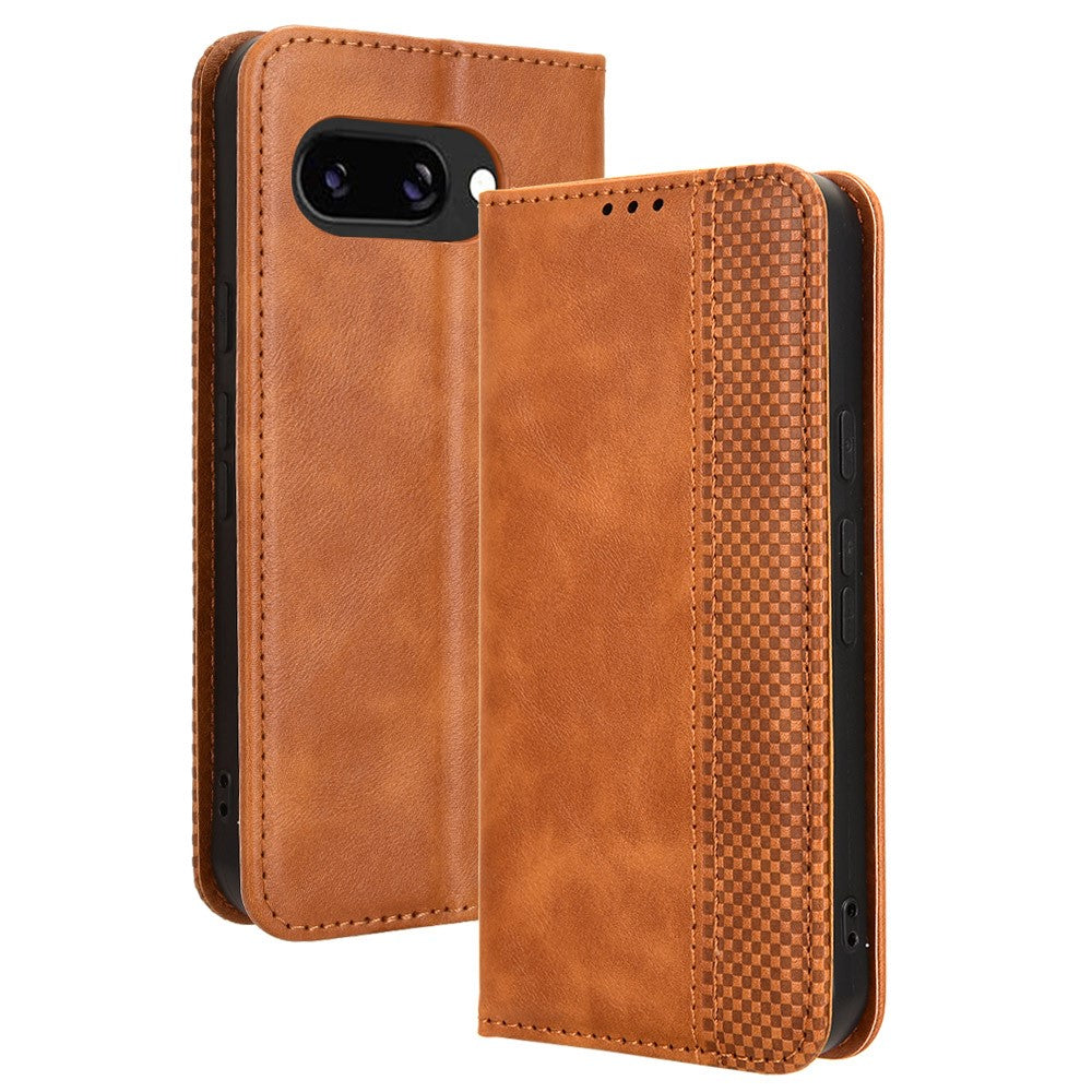 Pixel 9a Lederhülle – Mit Brieftaschenfunktion, Ständer & Retro-Textur