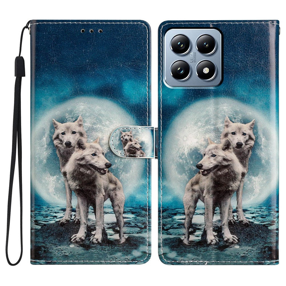 For Xiaomi 14T Pro Wallet Case PU Leather Pattern Printing Stand Phone Cover with Strap