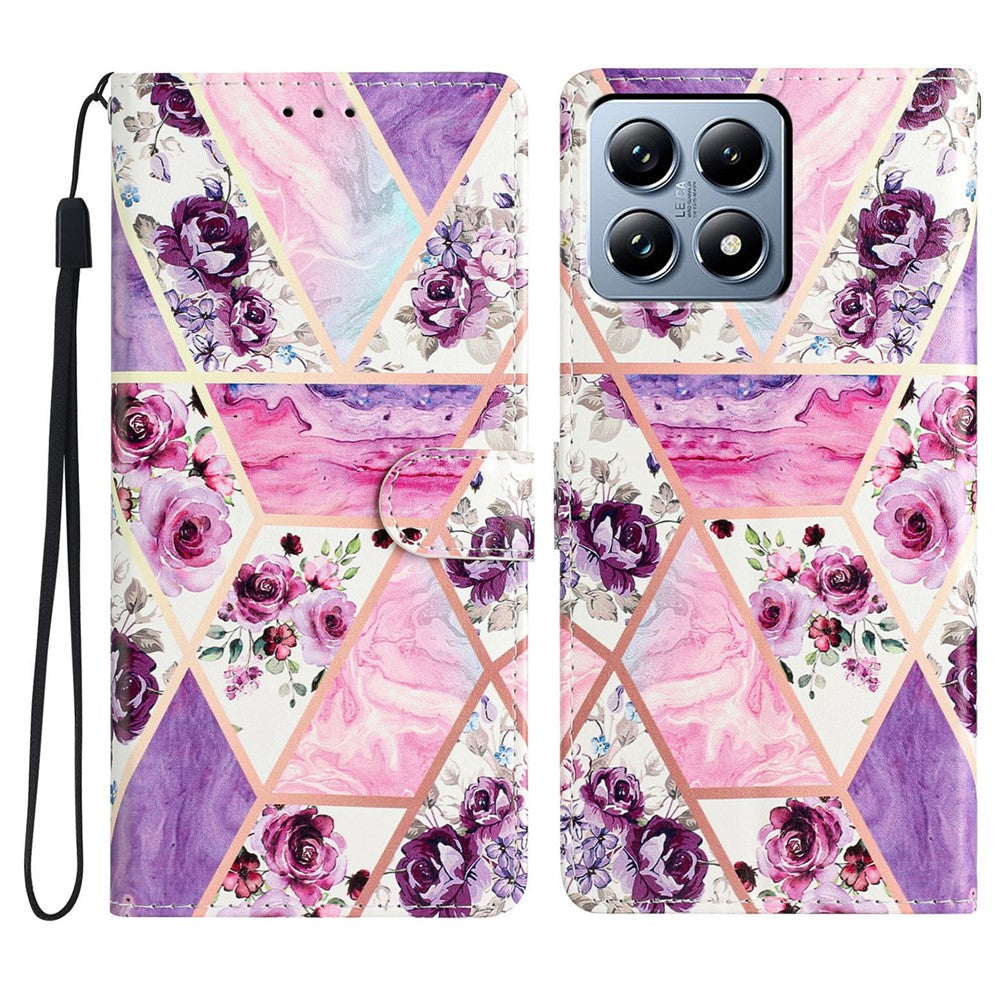For Xiaomi 14T Pro Wallet Case PU Leather Pattern Printing Stand Phone Cover with Strap