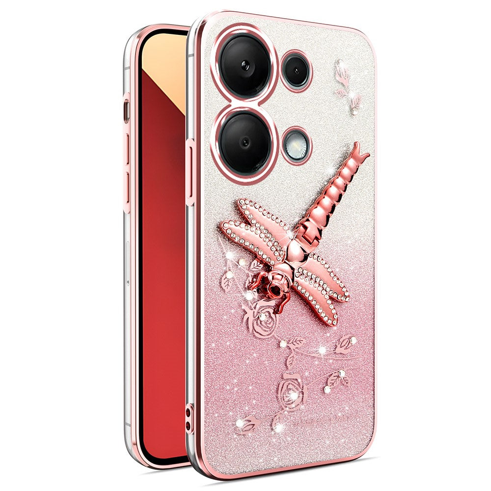 KADEM For Xiaomi Redmi Note 13 Pro 4G / Poco M6 Pro 4G Case Dragonfly Kickstand TPU Flowers Glitter Phone Cover