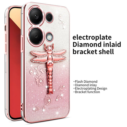 Xiaomi Redmi Note 13 Pro 4G / Xiaomi Poco M6 Pro 4G Handyhülle – KADEM Poco M6 Pro 4G Libelle Kickstand TPU Blumen Glitzer