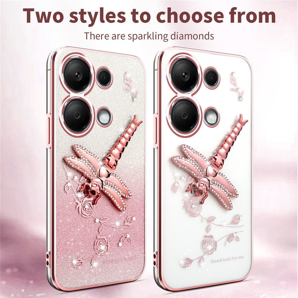 KADEM For Xiaomi Redmi Note 13 Pro 4G / Poco M6 Pro 4G Case Dragonfly Kickstand TPU Flowers Glitter Phone Cover