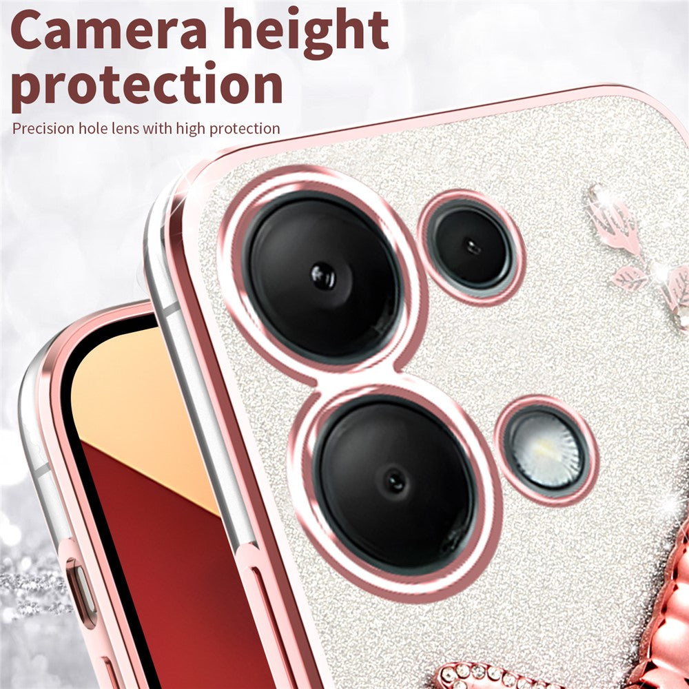 KADEM For Xiaomi Redmi Note 13 Pro 4G / Poco M6 Pro 4G Case Dragonfly Kickstand TPU Flowers Glitter Phone Cover
