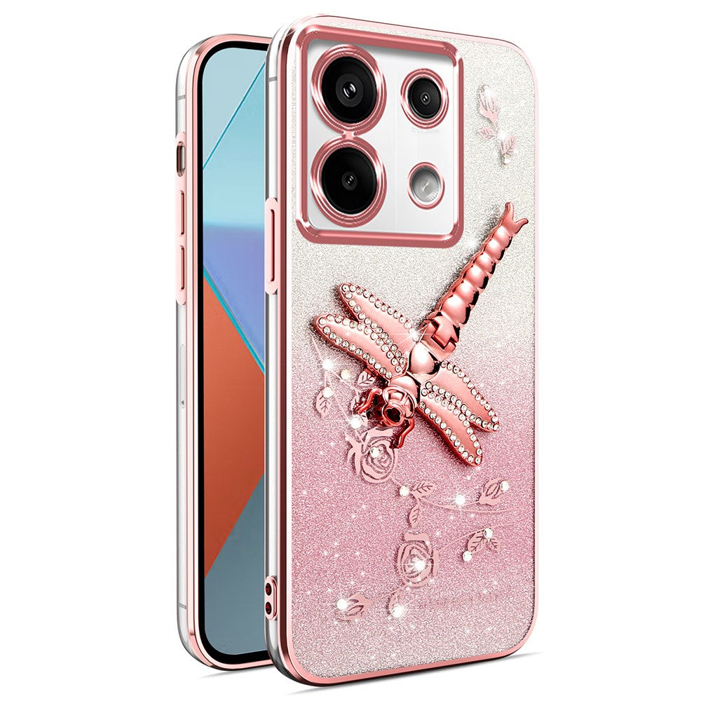 KADEM For Xiaomi Redmi Note 13 Pro 5G Case Dragonfly Kickstand TPU Flowers Glitter Phone Cover