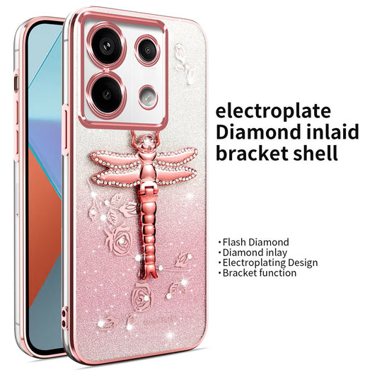 Xiaomi Redmi Note 13 Pro 5G Handyhülle – KADEM Libelle Ständer TPU Blumen Glitzer