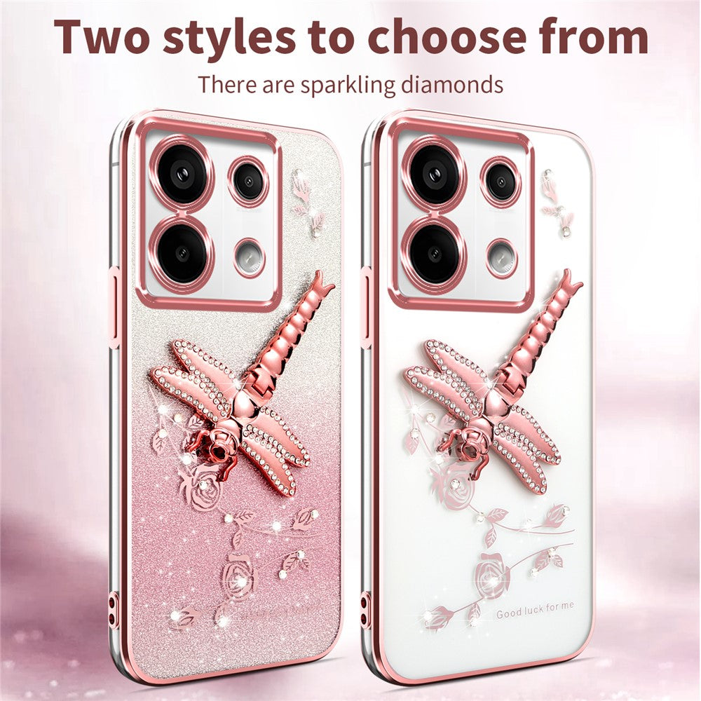 KADEM For Xiaomi Redmi Note 13 Pro 5G Case Dragonfly Kickstand TPU Flowers Glitter Phone Cover