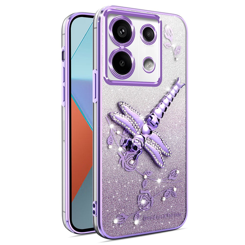 KADEM For Xiaomi Redmi Note 13 Pro 5G Case Dragonfly Kickstand TPU Flowers Glitter Phone Cover