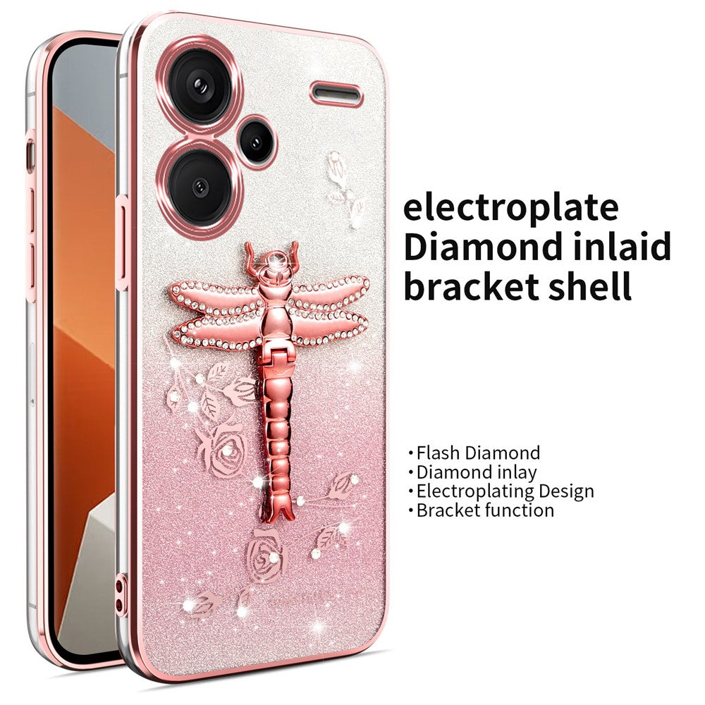 KADEM For Xiaomi Redmi Note 13 Pro+ 5G Case Dragonfly Kickstand TPU Flowers Glitter Phone Cover