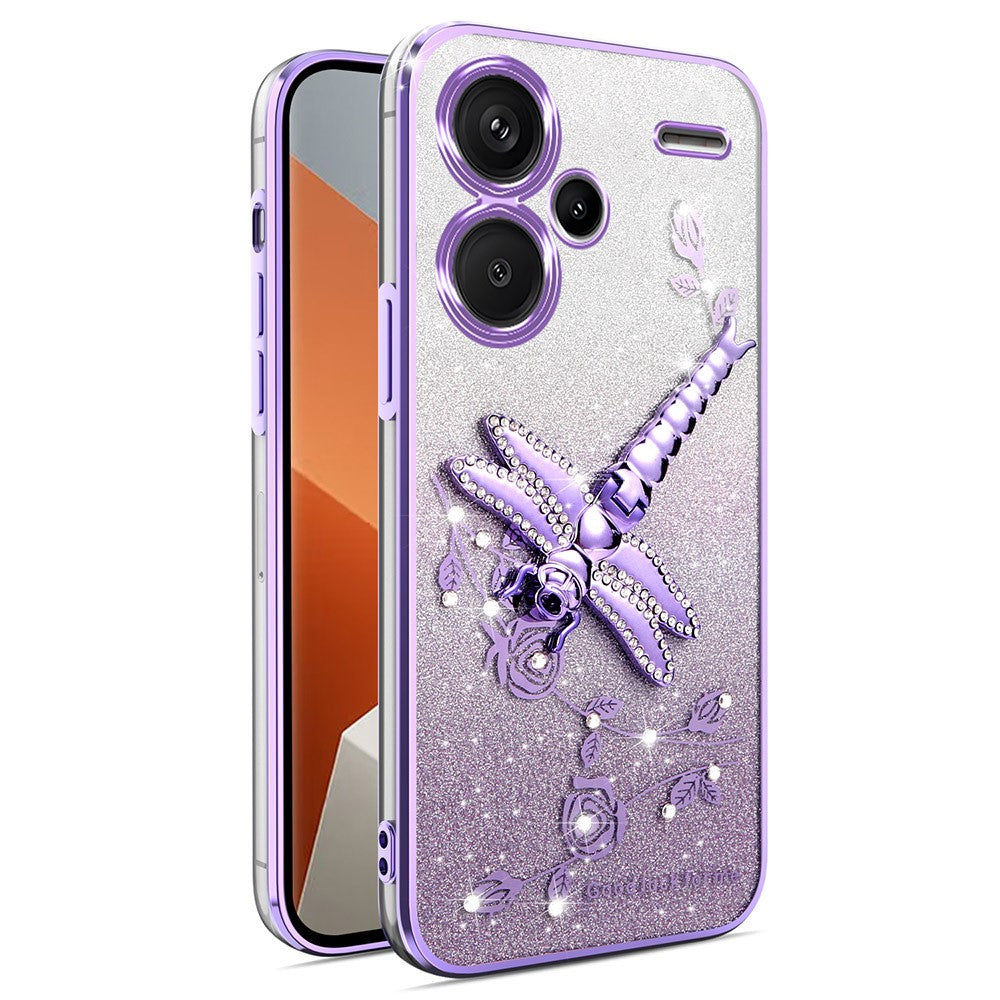 KADEM For Xiaomi Redmi Note 13 Pro+ 5G Case Dragonfly Kickstand TPU Flowers Glitter Phone Cover