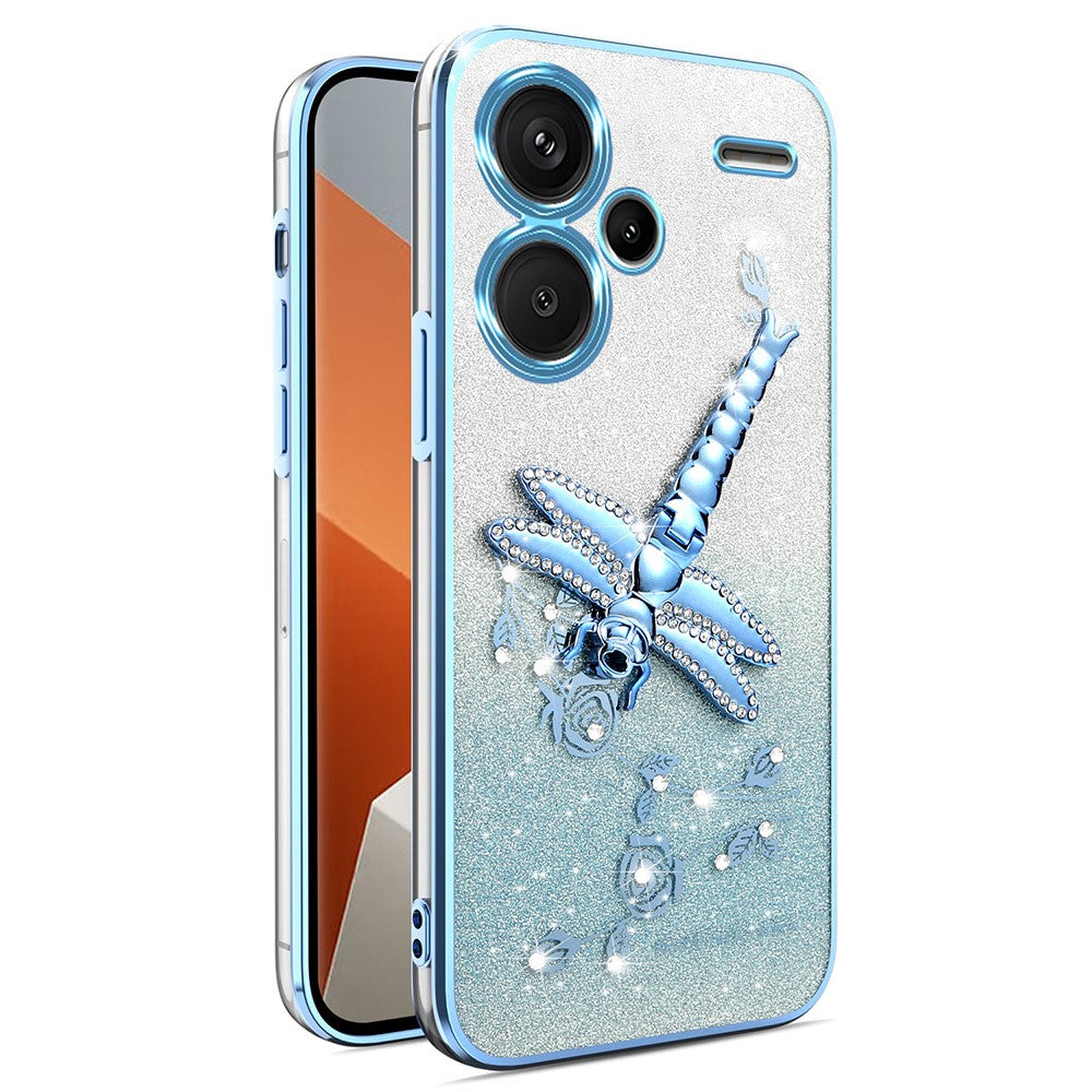 KADEM For Xiaomi Redmi Note 13 Pro+ 5G Case Dragonfly Kickstand TPU Flowers Glitter Phone Cover