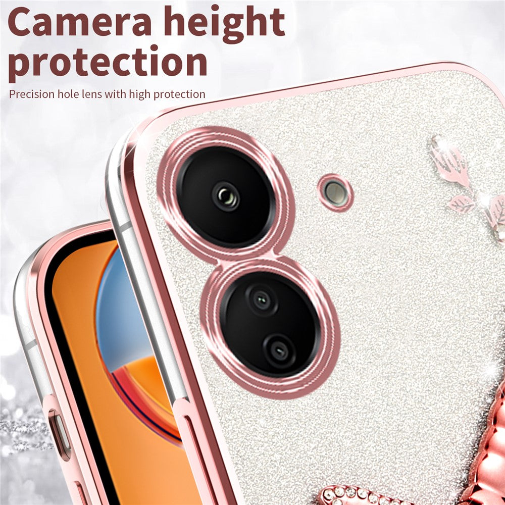 KADEM For Xiaomi Redmi 13C 4G / Poco C65 4G Case Dragonfly Kickstand TPU Flowers Glitter Phone Cover
