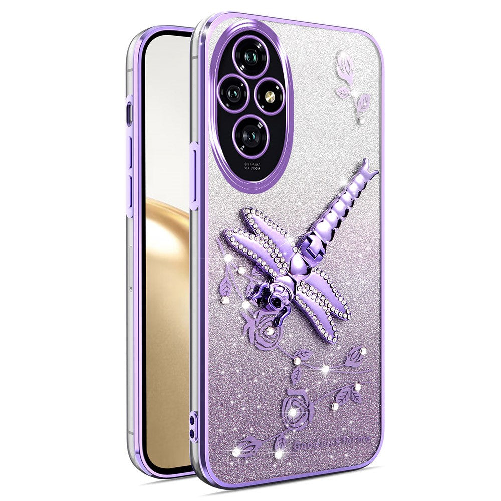 KADEM For Honor 200 5G Case Dragonfly Kickstand TPU Flowers Glitter Phone Cover