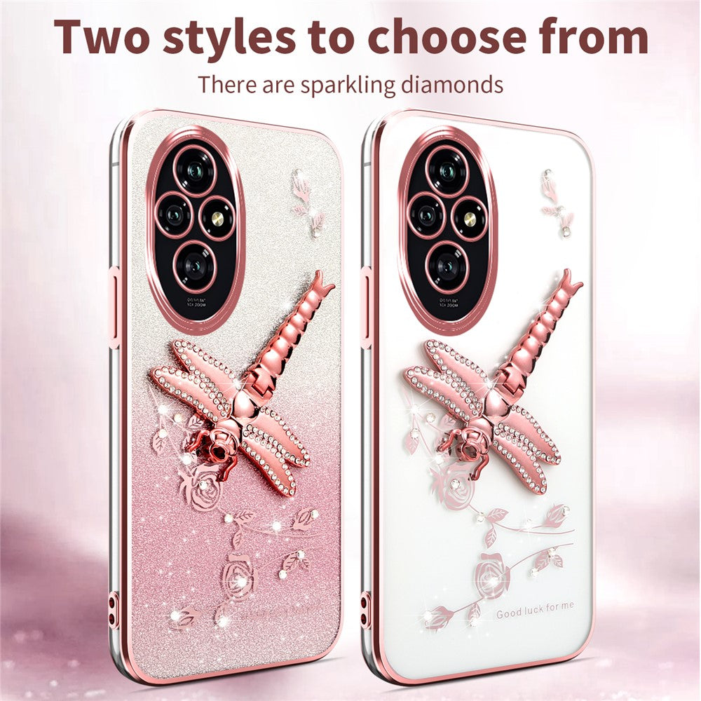 KADEM For Honor 200 5G Case Dragonfly Kickstand TPU Flowers Glitter Phone Cover