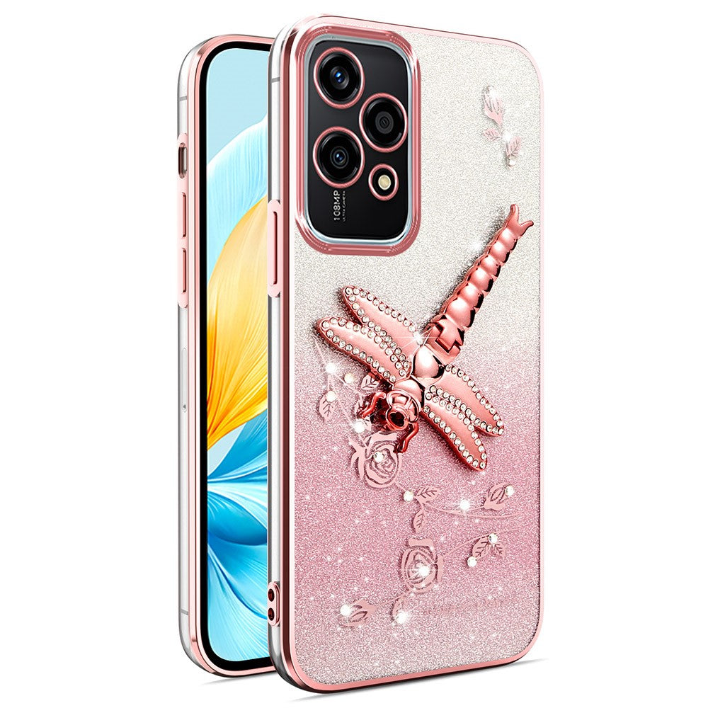 Honor 200 Lite Handyhülle – Mit Libellenmotiv, aus TPU, mit Blumen & Glitzer