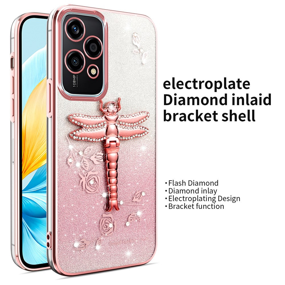 Honor 200 Lite Handyhülle – Mit Libellenmotiv, aus TPU, mit Blumen & Glitzer
