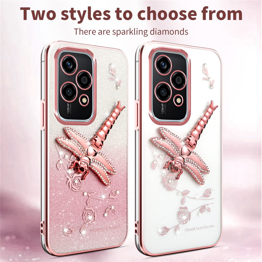 Honor 200 Lite Handyhülle – Mit Libellenmotiv, aus TPU, mit Blumen & Glitzer