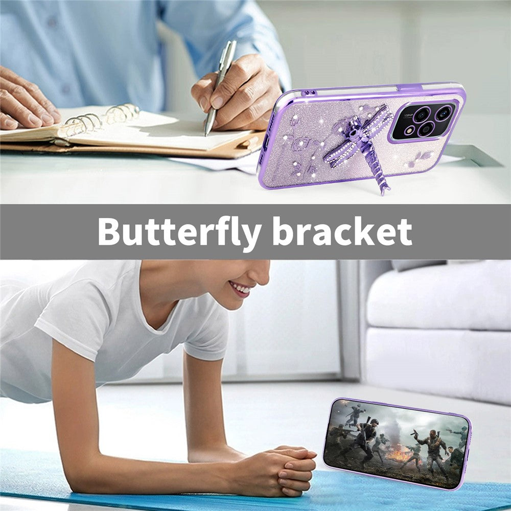 Honor 200 Lite Handyhülle – Mit Libellenmotiv, aus TPU, mit Blumen & Glitzer