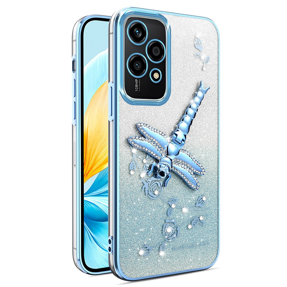 Honor 200 Lite Handyhülle – Mit Libellenmotiv, aus TPU, mit Blumen & Glitzer