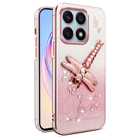 Honor X6a 4G Handyhülle – KADEM Libelle Ständer TPU Blumen Glitzer