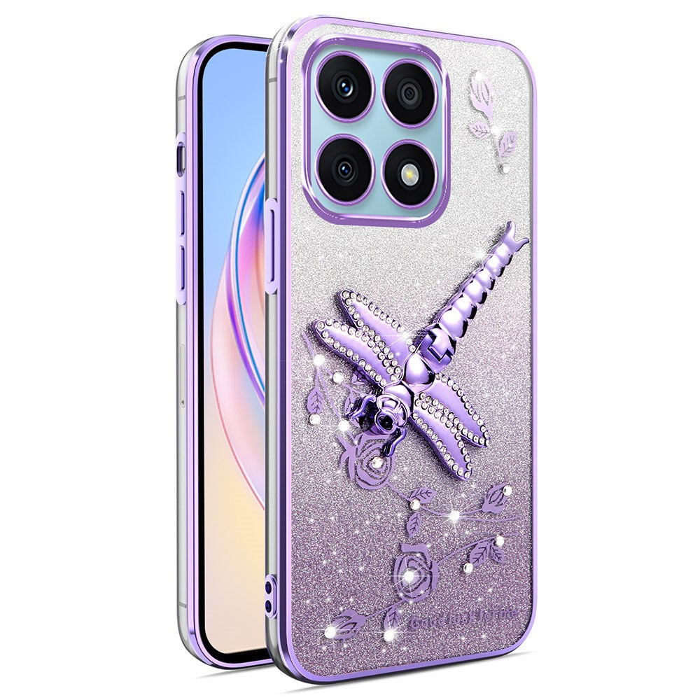 KADEM For Honor X6a 4G Case Dragonfly Kickstand TPU Flowers Glitter Phone Cover