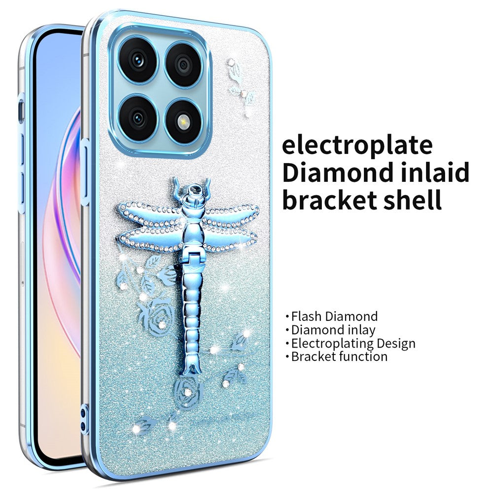KADEM For Honor X6a 4G Case Dragonfly Kickstand TPU Flowers Glitter Phone Cover