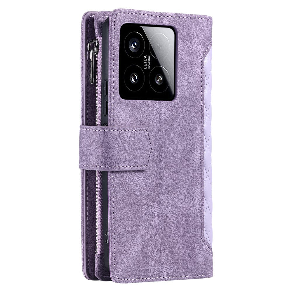 Style 005 For Xiaomi 15 Wallet Case Rhombus Stitching Line PU Leather Phone Cover