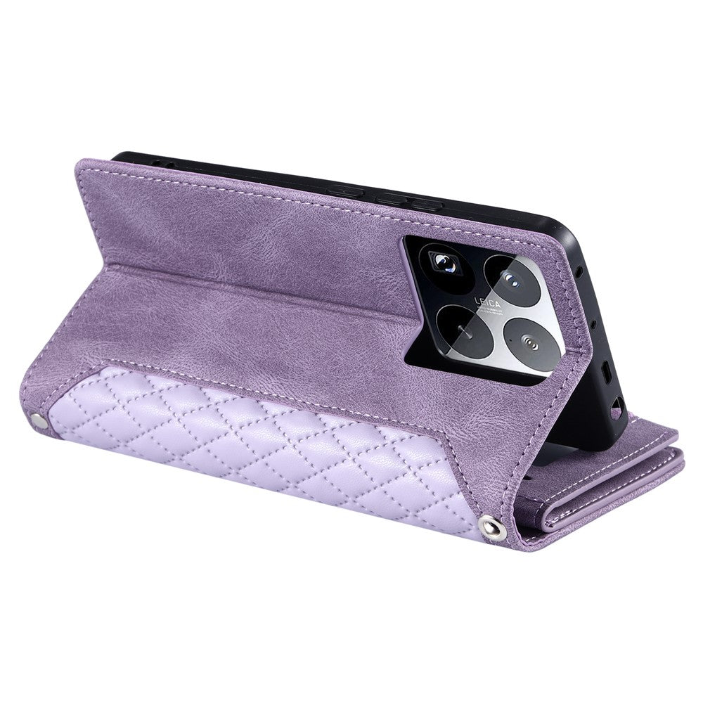Style 005 For Xiaomi 15 Pro Wallet Case Rhombus Stitching Line PU Leather Phone Cover