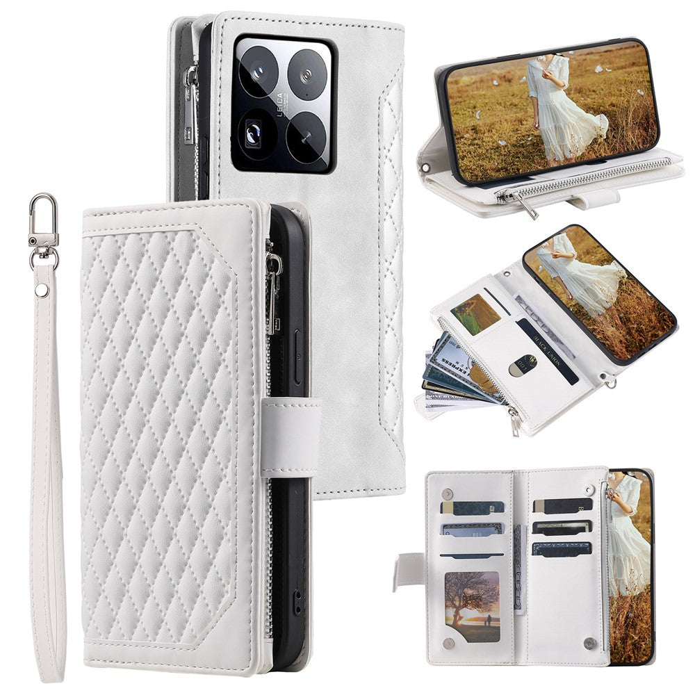 Style 005 For Xiaomi 15 Pro Wallet Case Rhombus Stitching Line PU Leather Phone Cover