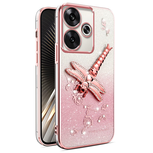 KADEM Case For Xiaomi Redmi 13 4G / 5G / Note 13R 5G / Poco M6 4G / M6 Plus 5G Dragonfly Kickstand TPU Flowers Glitter Phone Cover
