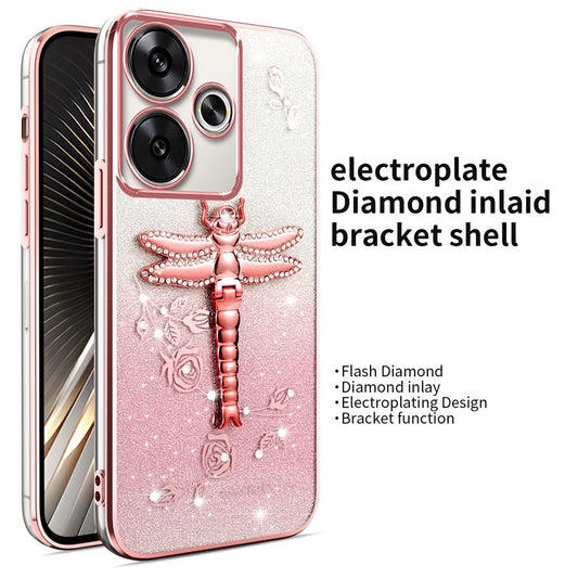 KADEM Case For Xiaomi Redmi 13 4G / 5G / Note 13R 5G / Poco M6 4G / M6 Plus 5G Dragonfly Kickstand TPU Flowers Glitter Phone Cover
